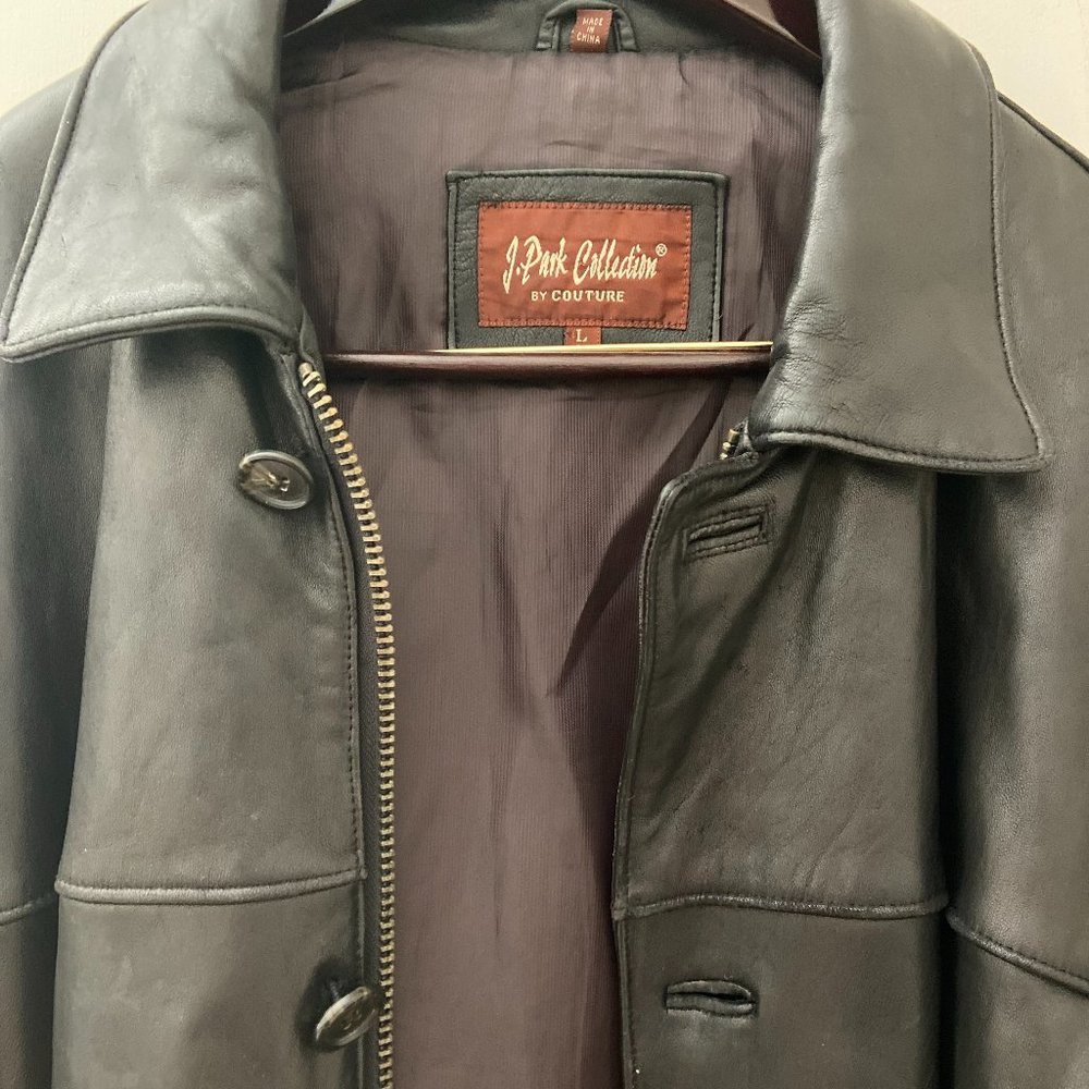 Men's large black leather J. Park Couture jacket